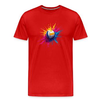 Farbenexplosion Volleyball | Volleyball Geschenk - Männer Premium Bio T-Shirt - Rot - Vorne - Damien (186cm)