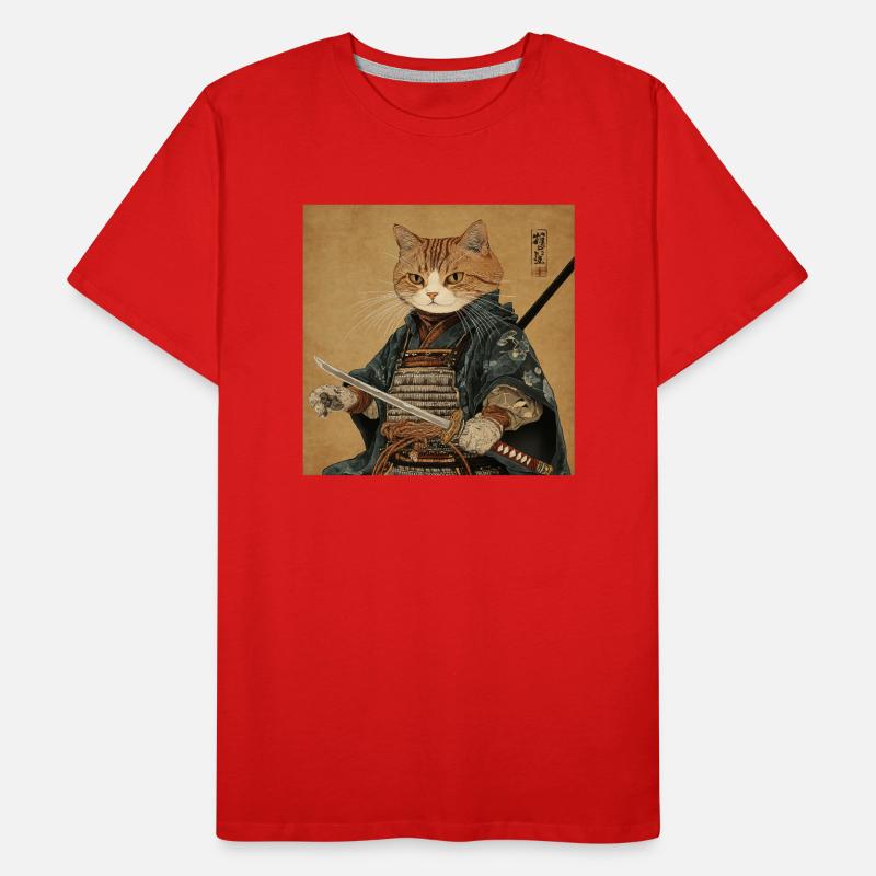 Katze Samurai Japan Ukiyo-E Männer Premium Bio T-Shirt