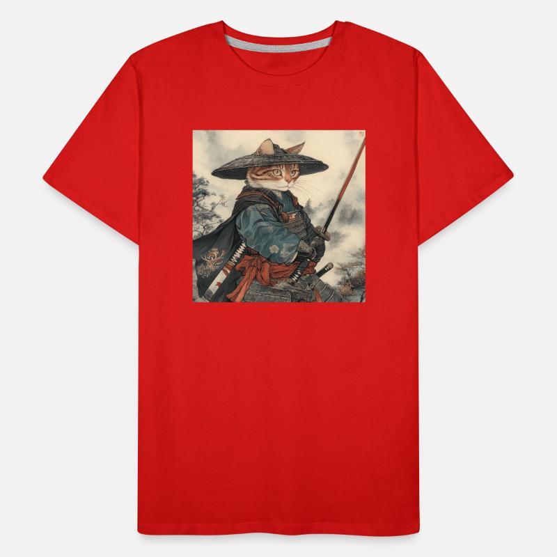 Katze Samurai Japan Ukiyo-E Männer Premium Bio T-Shirt