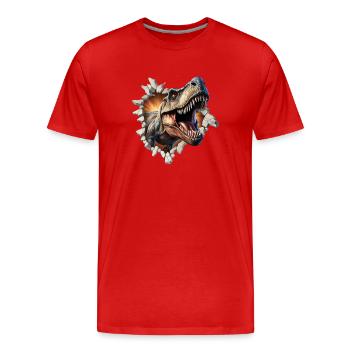 Autocollant T-rex de dinosaure - T-shirt bio Premium Homme - rouge - Devant - Damien (186cm)