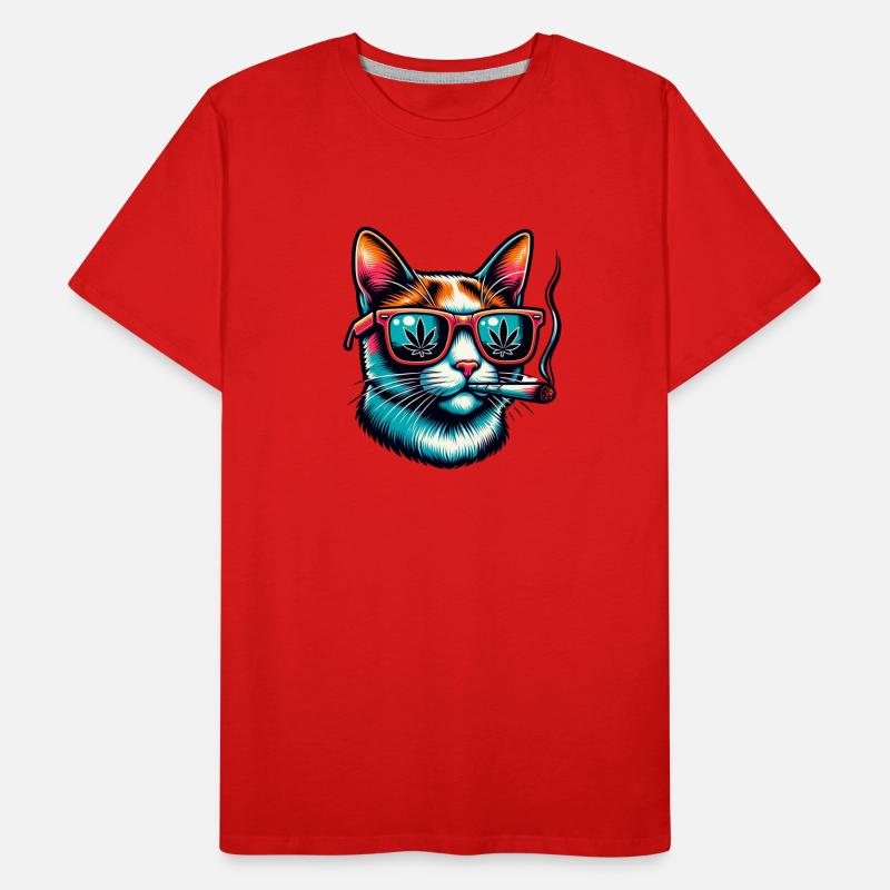 lustige Katze mit Joint Männer Premium Bio T-Shirt