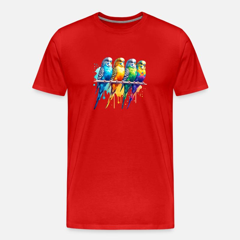 Bunte süße Wellensittiche - Männer Premium Bio T-Shirt - Rot