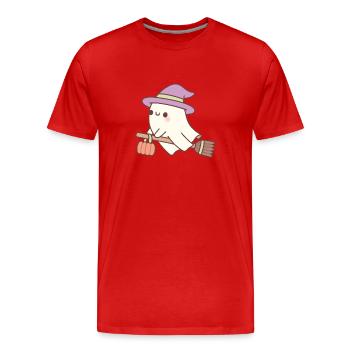 Mignonne sorcière fantôme sur balai volant - T-shirt bio Premium Homme - rouge - Devant - Damien (186cm)
