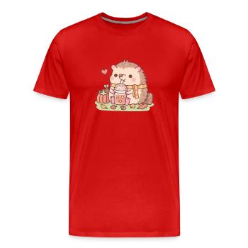 Cute Hedgehog Loves Pumpkin Spice Latte Autumn - Men's Premium Organic T-Shirt - red - Front - Damien (186cm)