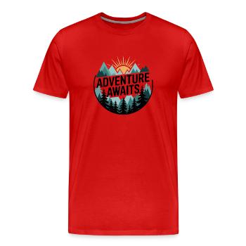 L’aventure vous attend – Panorama de montagne - T-shirt bio Premium Homme - rouge - Devant - Damien (186cm)
