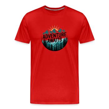 L’aventure vous attend – Panorama de montagne - T-shirt bio Premium Homme - rouge - Devant - Damien (186cm)