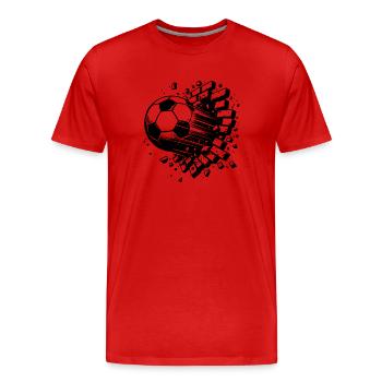 Knaller Fußball Schuss durchbricht Ziegel Wand - Männer Premium Bio T-Shirt - Rot - Vorne - Damien (186cm)