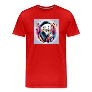 Musik Melodie Kopfhörer mit Noten - Männer Premium Bio T-Shirt - Rot - Vorne - Damien (186cm)