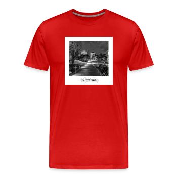 Wolfsburg bei Nacht - Männer Premium Bio T-Shirt - Rot - Vorne - Damien (186cm)