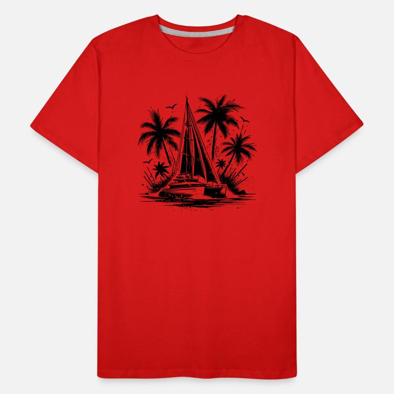 Double hull catamaran sailboat with palm trees Men's Premium Organic T-Shirt