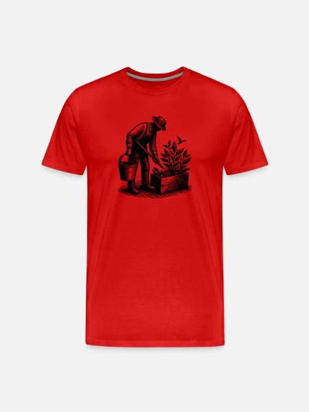 Hobbygärtner bei Gartenarbeit - Männer Premium Bio T-Shirt - Rot