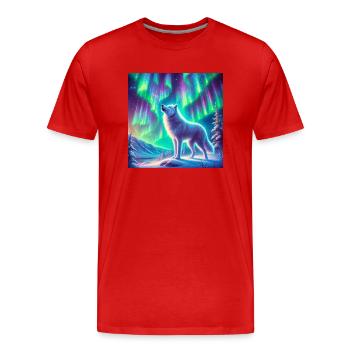 Wolf Aurora Borealis - Männer Premium Bio T-Shirt - Rot - Vorne - Damien (186cm)