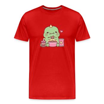 Dinosaure mignon grignotant des biscuits - T-shirt bio Premium Homme - rouge - Devant - Damien (186cm)