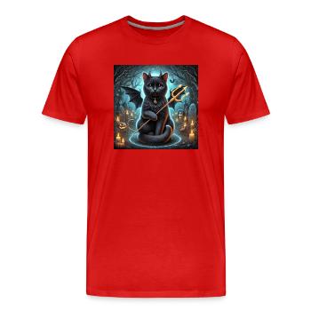 Evil Winged Black Cat halloween - Men's Premium Organic T-Shirt - red - Front - Damien (186cm)