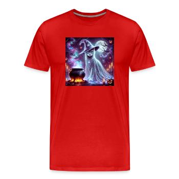 Mysterious Wizard Ghost Cat - Men's Premium Organic T-Shirt - red - Front - Damien (186cm)