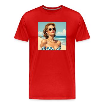 Das Model am Strand - Männer Premium Bio T-Shirt - Rot - Vorne - Damien (186cm)