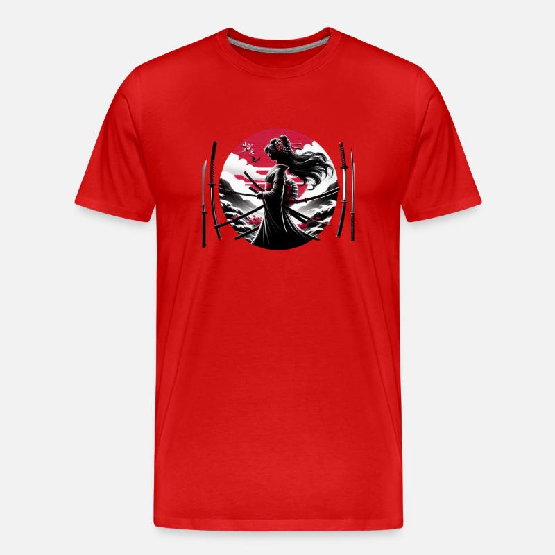 Samurai Mädchen Katana - Männer Premium Bio T-Shirt - Rot