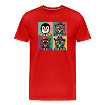 Pop Art Cool pingouin Ours Castor Salamandre Coloré - T-shirt bio Premium Homme - rouge - Devant - Damien (186cm)