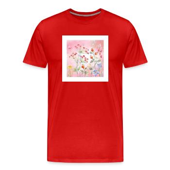 Watercolour Wildflowers on Pink - Men's Premium Organic T-Shirt - red - Front - Damien (186cm)
