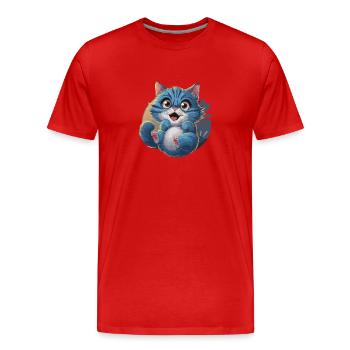 Chat bleu - T-shirt bio Premium Homme - rouge - Devant - Damien (186cm)
