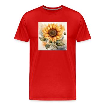 Vibrant Sunflower Watercolour Art - Men's Premium Organic T-Shirt - red - Front - Damien (186cm)