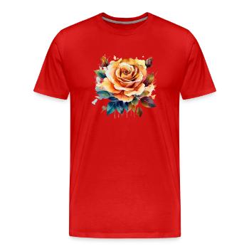 Elegant Orange Rose with Watercolour Accents - Men's Premium Organic T-Shirt - red - Front - Damien (186cm)