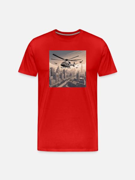 Helicopters Over Urban Cityscape - Men's Premium Organic T-Shirt - red