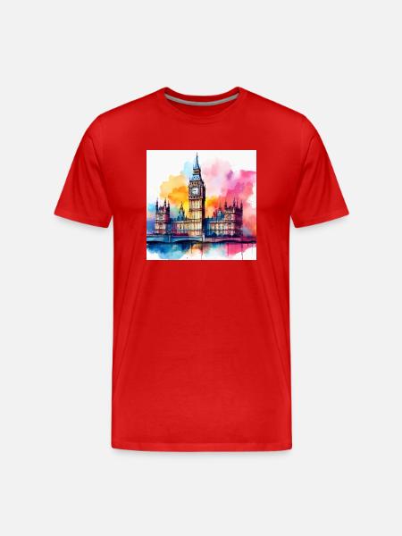 Big Ben Watercolour Splash Art - Men's Premium Organic T-Shirt - red