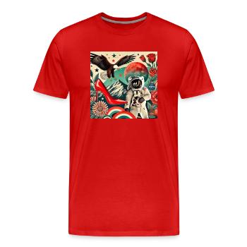 Surreales Design, Falke, Weltraum, High heels - Männer Premium Bio T-Shirt - Rot - Vorne - Damien (186cm)