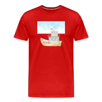 Tugboat Watercolour Illustration - Men's Premium Organic T-Shirt - red - Front - Damien (186cm)