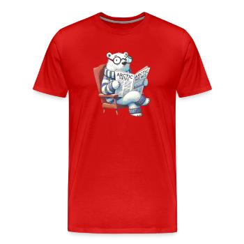Eisbär liest Zeitung - Männer Premium Bio T-Shirt - Rot - Vorne - Damien (186cm)