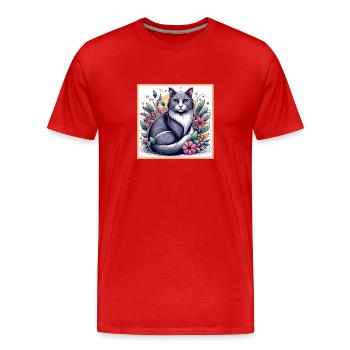 Domestic Cat Gifts - Men's Premium Organic T-Shirt - red - Front - Damien (186cm)