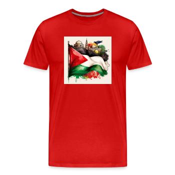 Palestinian Pride Flag with Iconic Landmarks - Men's Premium Organic T-Shirt - red - Front - Damien (186cm)