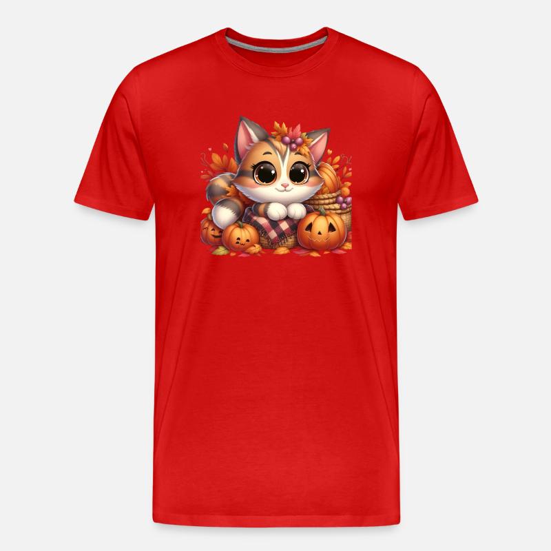 Herbst Katze 5 - Männer Premium Bio T-Shirt - Rot