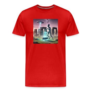 Alien baut Stonehenge - Männer Premium Bio T-Shirt - Rot - Vorne - Damien (186cm)