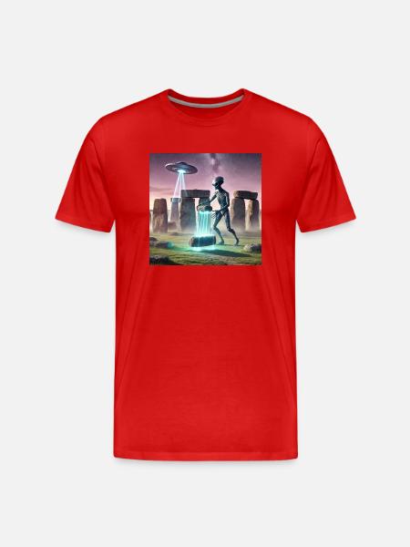 Alien builds Stonehenge - Men's Premium Organic T-Shirt - red