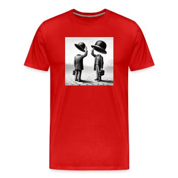Ravi de vous rencontrer! , (maîtres libres) - T-shirt bio Premium Homme - rouge - Devant - Damien (186cm)