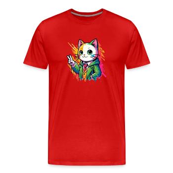 Friedenskatze Friedenszeichen - Männer Premium Bio T-Shirt - Rot - Vorne - Damien (186cm)