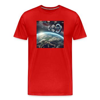 Orbiting Innovation - Men's Premium Organic T-Shirt - red - Front - Damien (186cm)