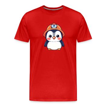 Pingouin de l’équipe de construction dans un casque de sécurité orange - T-shirt bio Premium Homme - rouge - Devant - Damien (186cm)