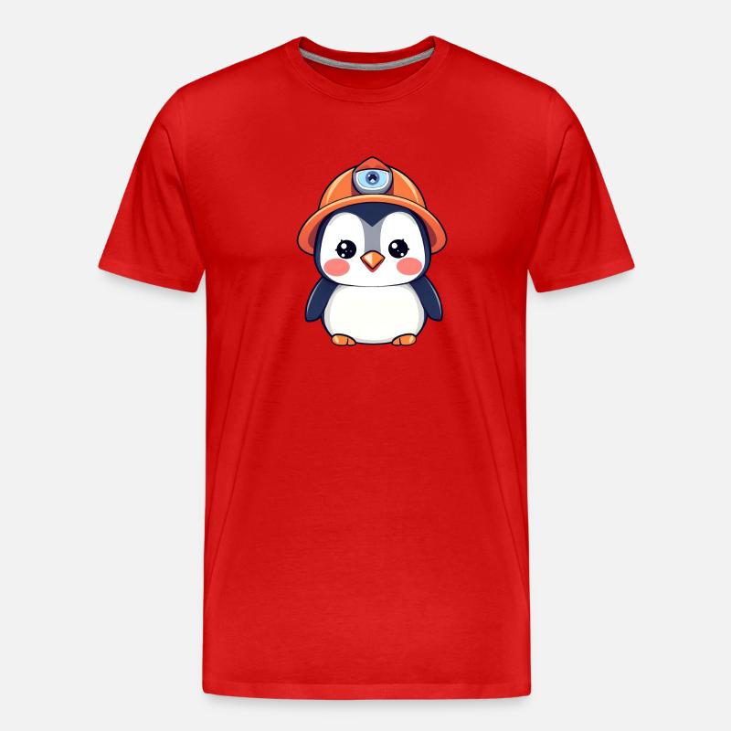 Pingouin de l’équipe de construction dans un casque de sécurité orange - T-shirt bio Premium Homme - rouge
