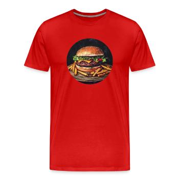 Burger juteux avec frites croustillantes - T-shirt bio Premium Homme - rouge - Devant - Damien (186cm)