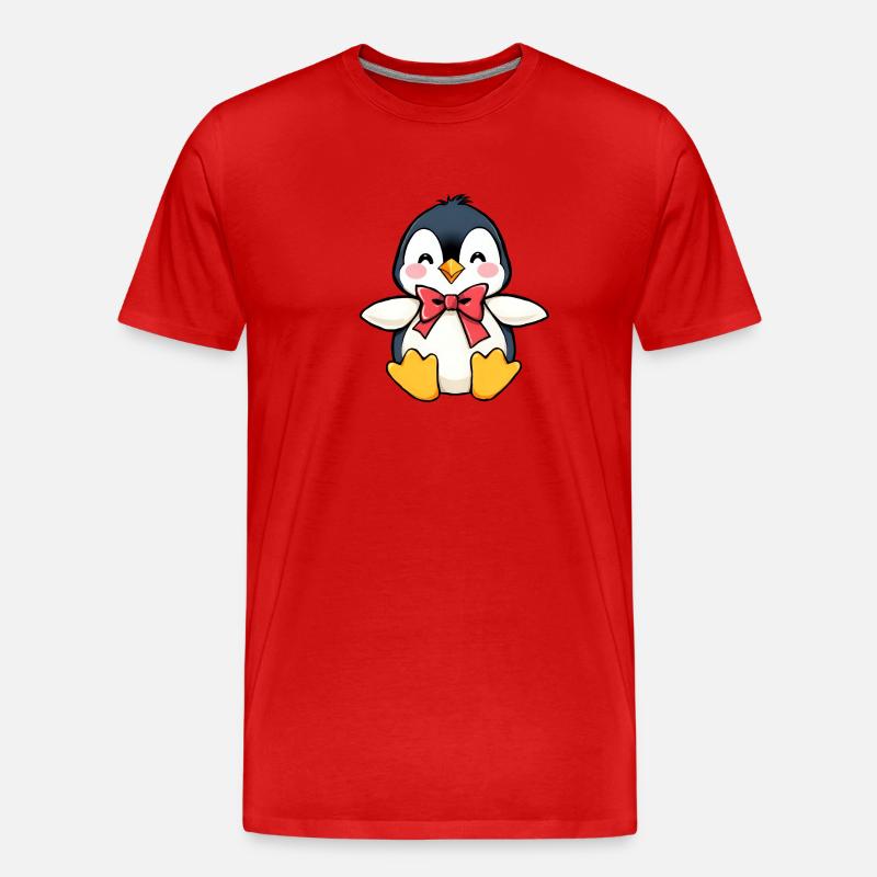 Charmanter Pinguin mit roter Fliege - Männer Premium Bio T-Shirt - Rot