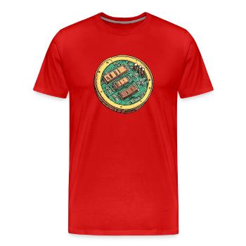 Le noyau technique : le cœur du futur ! - T-shirt bio Premium Homme - rouge - Devant - Damien (186cm)