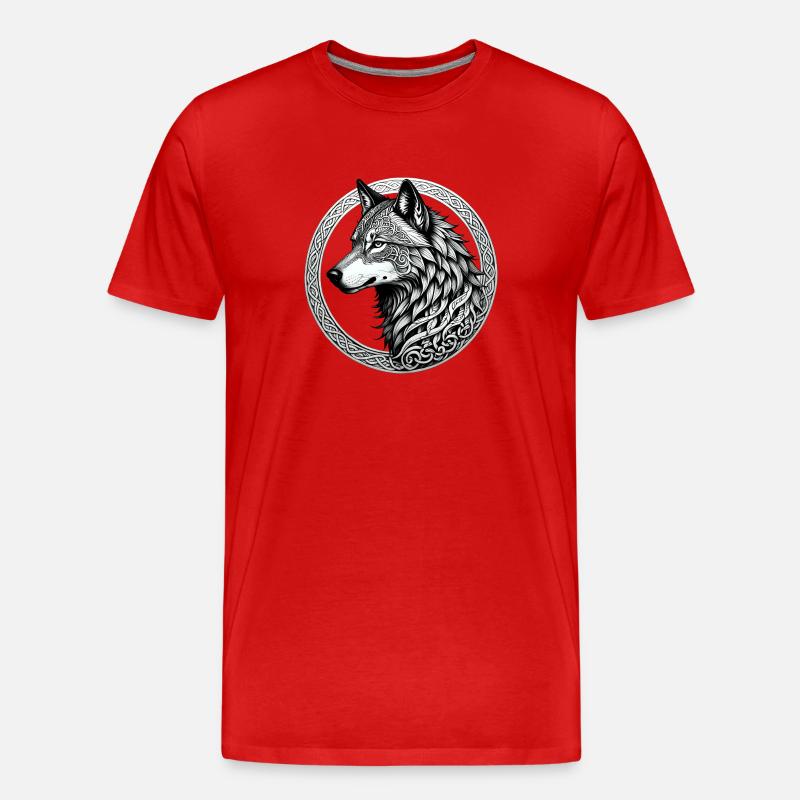 Wolf mit keltischem Knoten 02 - Männer Premium Bio T-Shirt - Rot