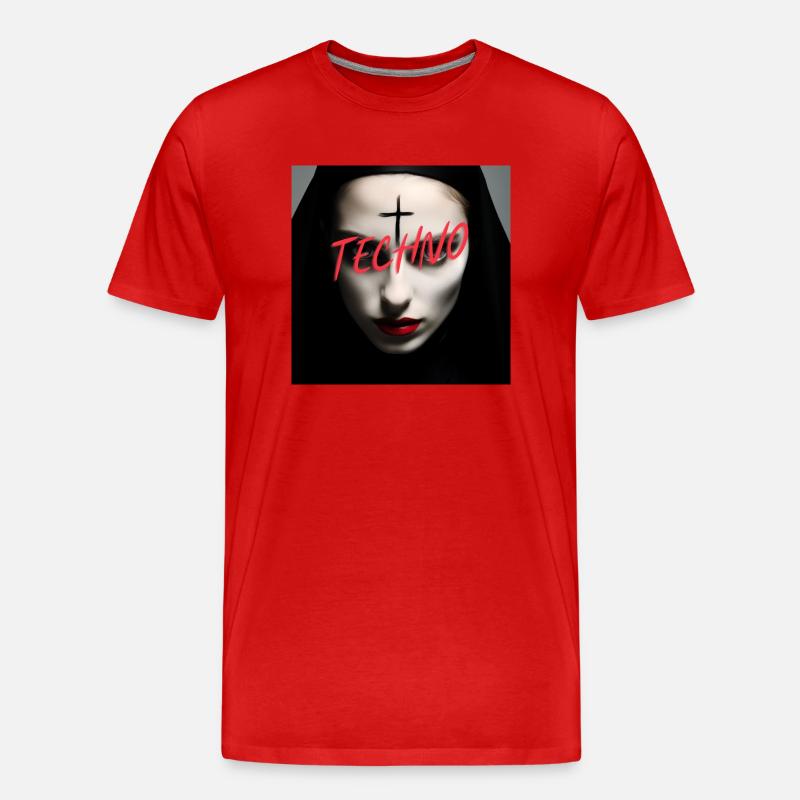 Satanic Techno Nun - Rave Design - Männer Premium Bio T-Shirt - Rot