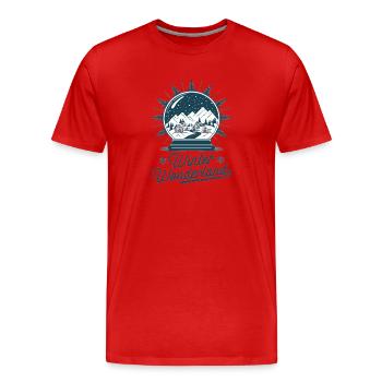 Winterwunderland – Schneekugel mit Dorf - Männer Premium Bio T-Shirt - Rot - Vorne - Damien (186cm)