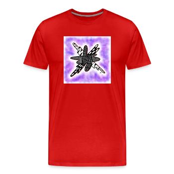 Kreativ gemusterter Klecks auf violett - Männer Premium Bio T-Shirt - Rot - Vorne - Damien (186cm)
