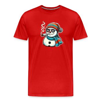Stoner Snowman Winter Christmas Hemp - Men's Premium Organic T-Shirt - red - Front - Damien (186cm)