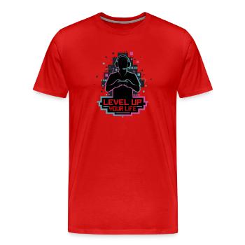 Level Up Your Life – Gamer-Silhouette - Männer Premium Bio T-Shirt - Rot - Vorne - Damien (186cm)